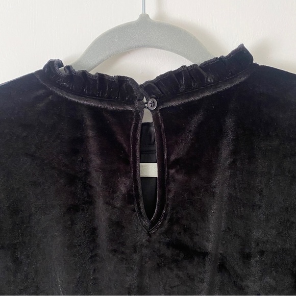 French Connection Sula Black Velvet Ruffle Long Sleeve Mini Sheath Dress NWT M - Picture 5 of 10